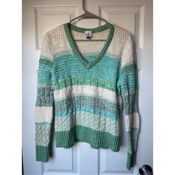 CAbi Sweaters - Cabi Sweater Medium Women's Color Block Fisherman Green White V Neck